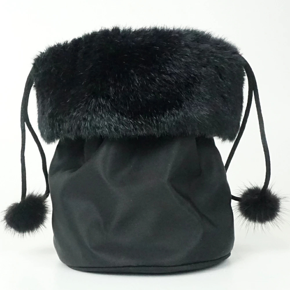 Celine Circle Fur Trimmed Drawstring Black Makeup Accessory